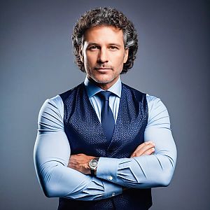 Confident Man in Blue Shirt and Vest