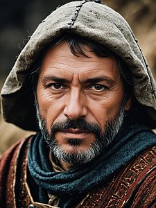 Medieval Peasant Man Close-Up Headshot in Authentic Costume