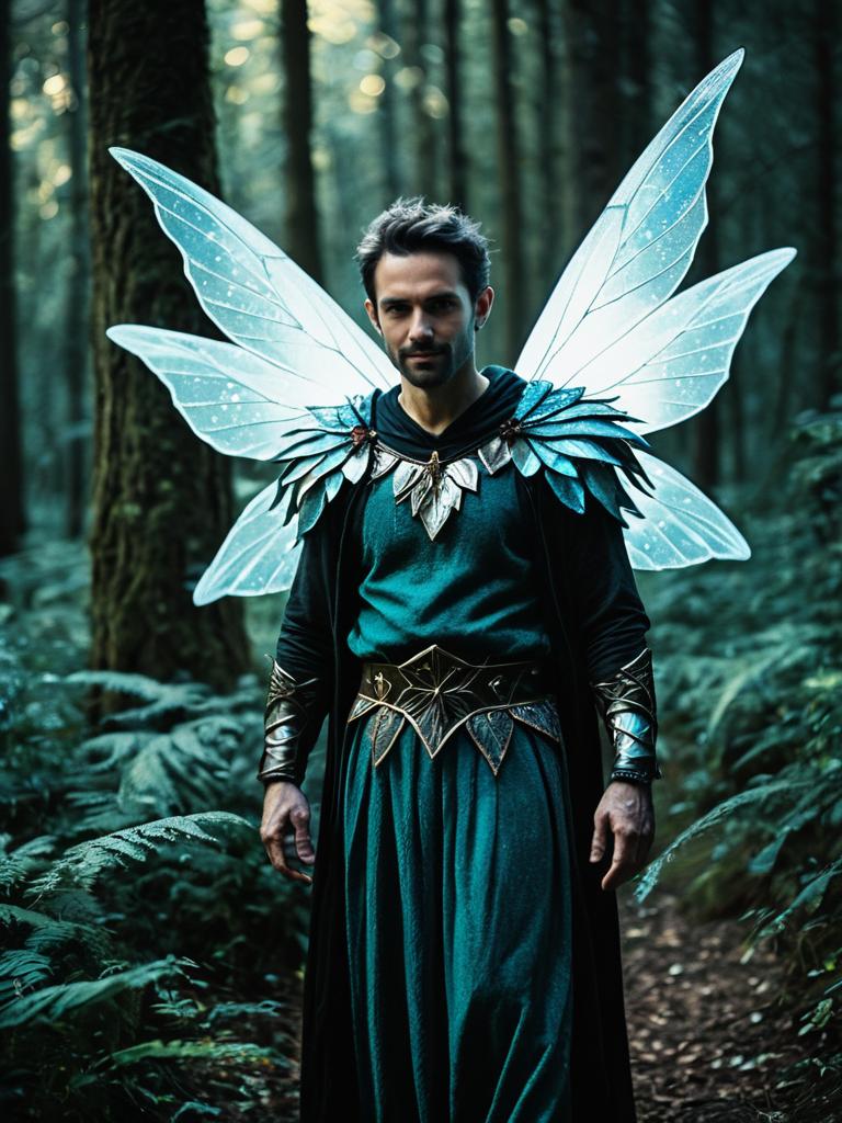 Fantasy Man with Wings in Mystical Forest Fantasy Man with Wings in Mystical Forest