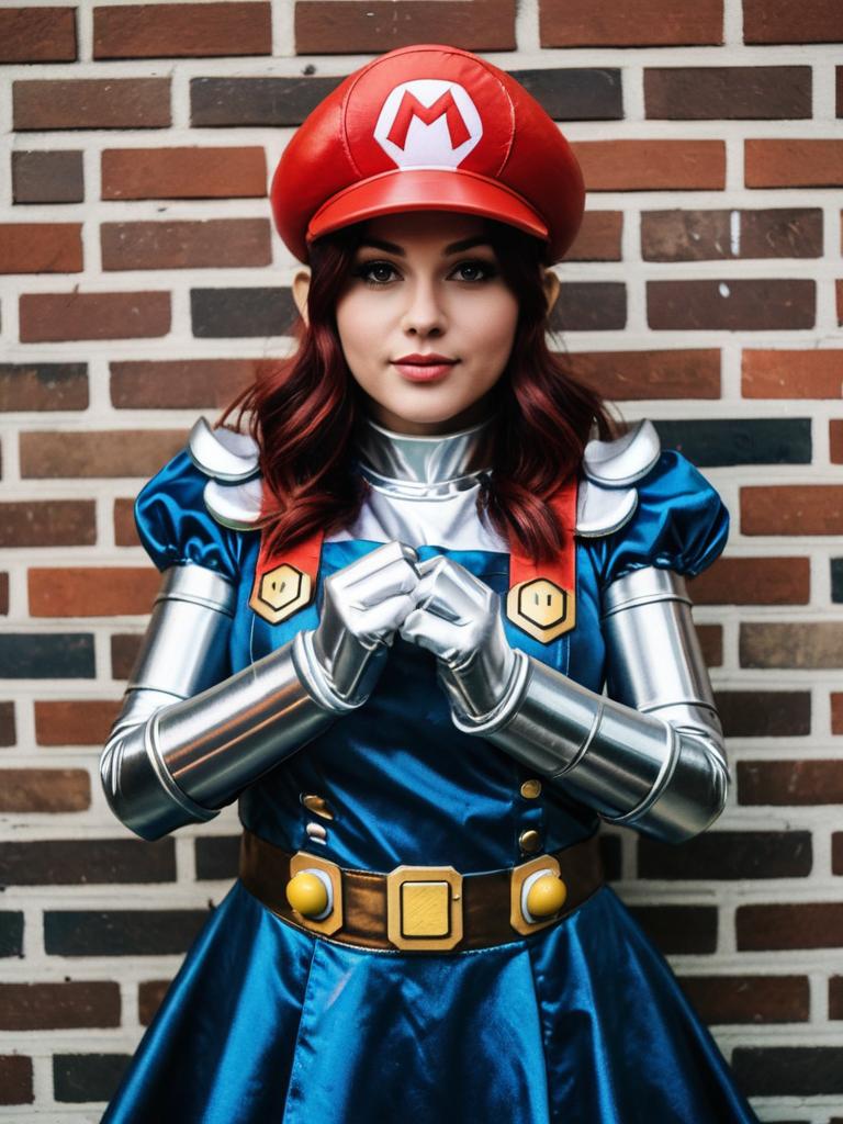 Woman Cosplay Wearing Realistic Metal Mario Costume
