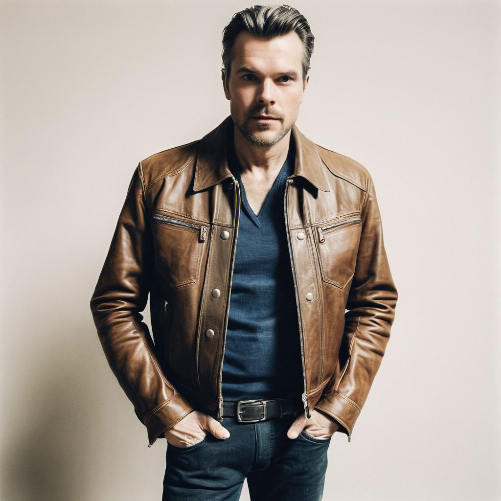 Stylish man in brown leather jacket