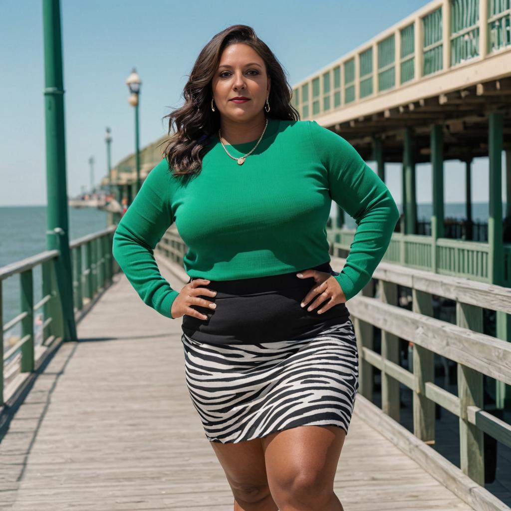 Confident Woman on Pier with Ocean Background