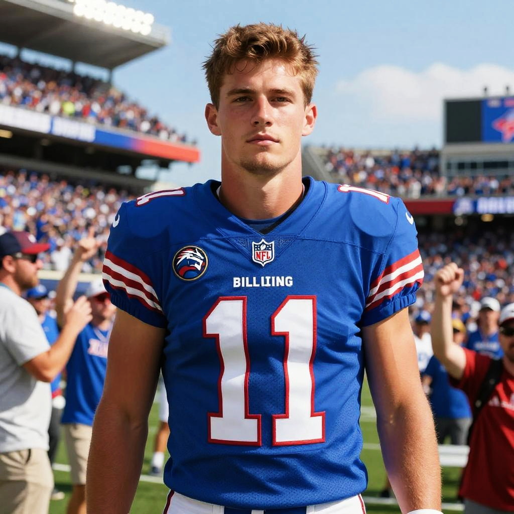 Young Male Football Player Wearing Number 11 Billiiing Jersey on Field