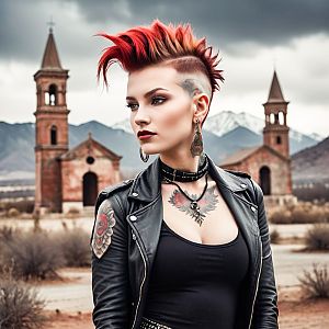 Punk Woman with Mohawk at Old Church
