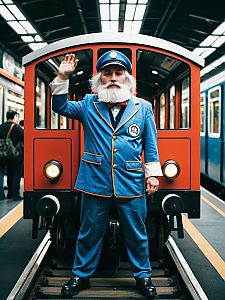 Man in Thomas Train Costume Cosplay Editorial Photography Realistic