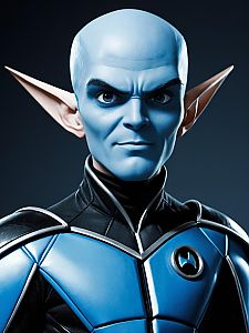 Photorealistic Man in Megamind Costume Sharp Detail Studio Portrait