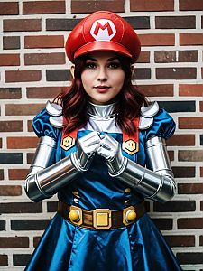 Woman Cosplay Wearing Realistic Metal Mario Costume