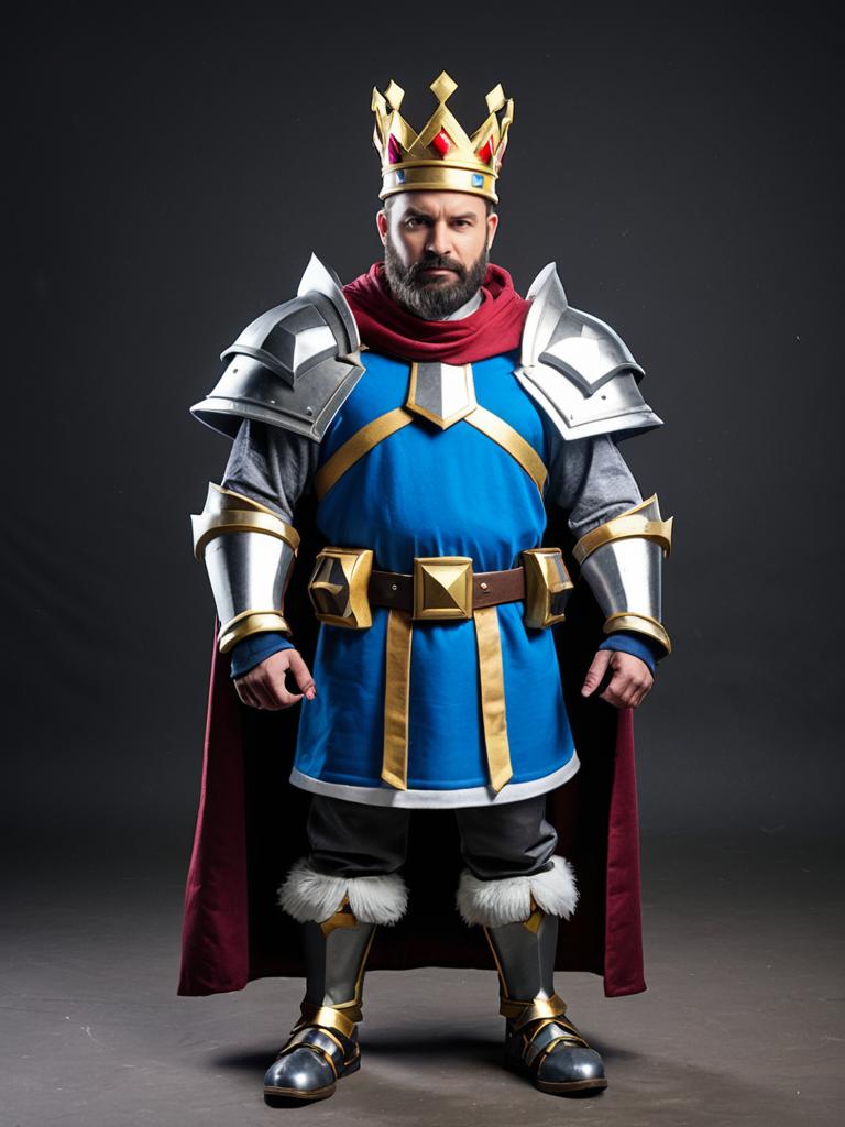 Man in Clash Royale King Costume Full Body Cosplay Photo with Crown