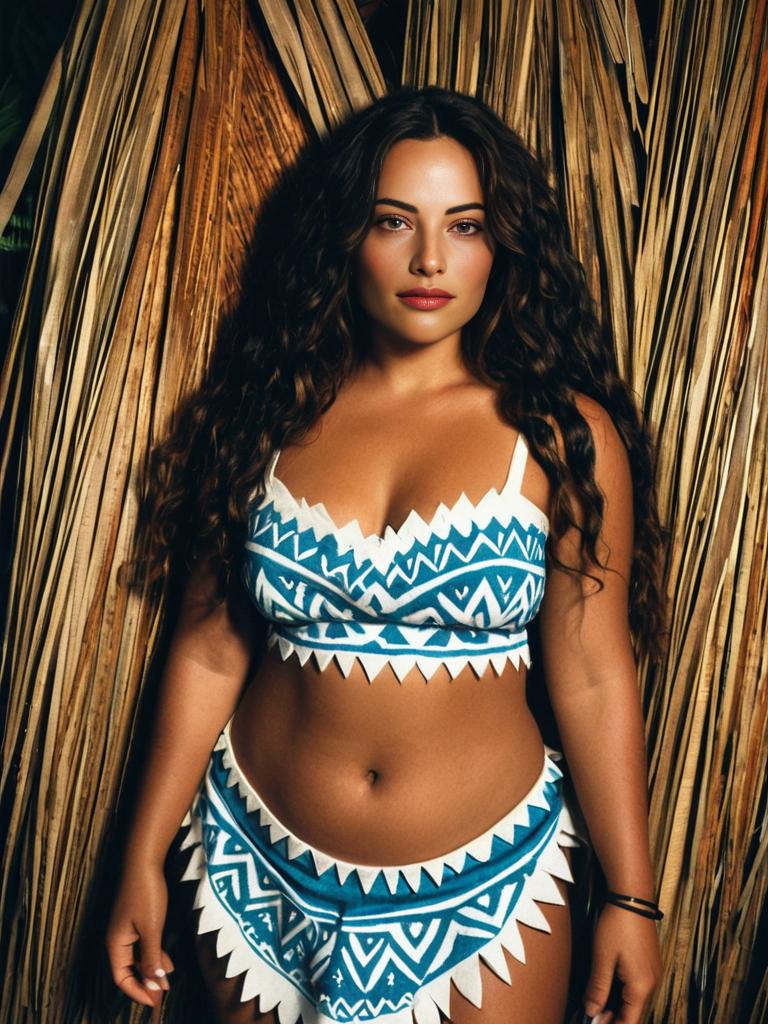 Woman Wearing Slutty Moana Costume with Tribal Patterns