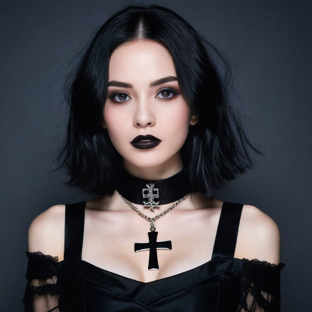 Gothic Woman Portrait with Black Bob Hair