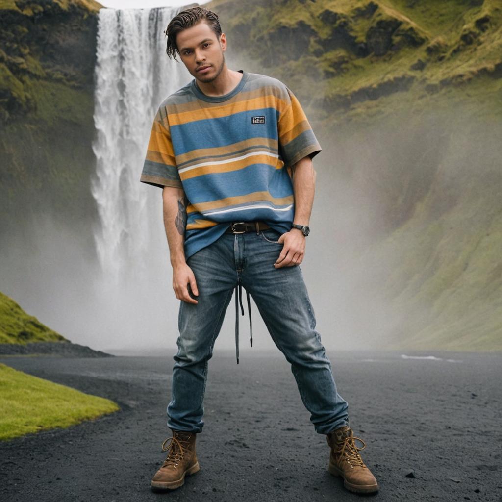 Man at Skógafoss Waterfall, Iceland