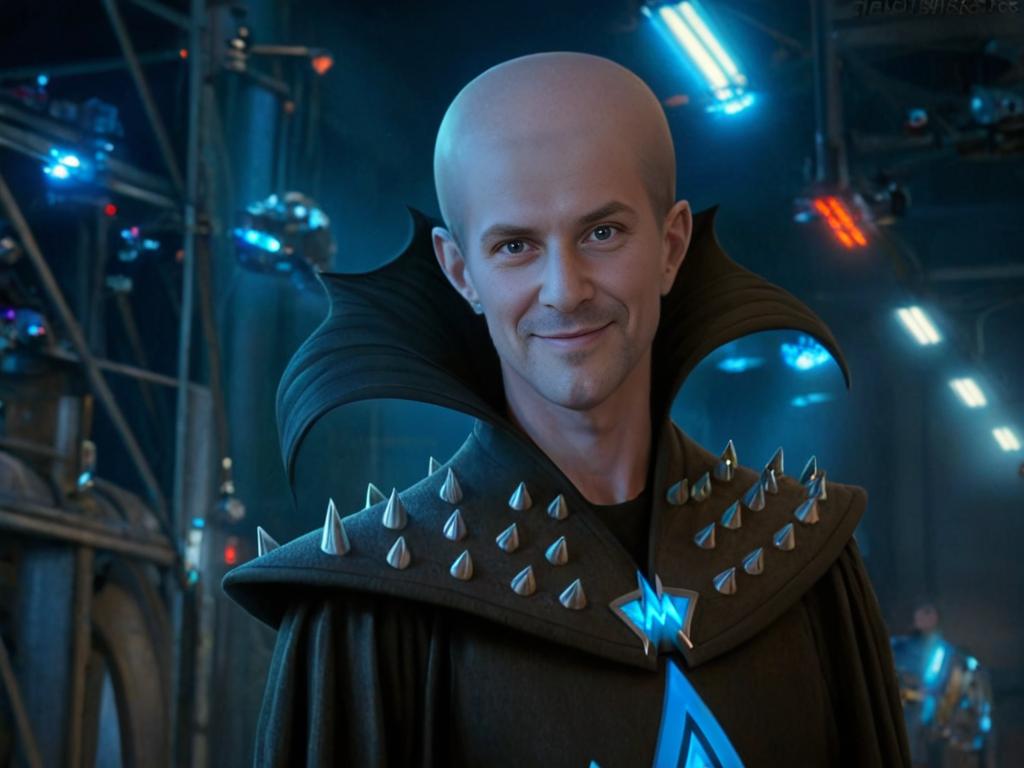 Megamind Styled Character with Blue Skin and Spiked Cape