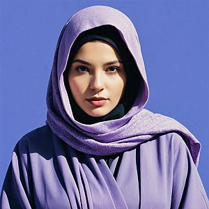 Young Woman in Lavender Abaya with Scarf