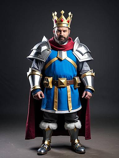 Man in Clash Royale King Costume Full Body Cosplay Photo with Crown