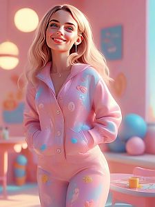 Cheerful Young Woman in Pastel Outfit