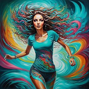 Dynamic Woman in Motion with Vibrant Colors