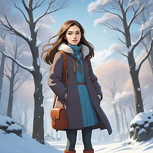 Young Woman in Winter Landscape