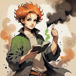 Confident Young Woman with Red Hair and Open Book
