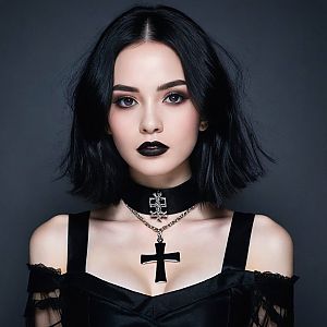 Gothic Woman Portrait with Black Bob Hair