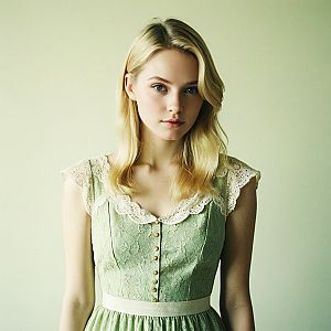 Young Woman in Vintage Green Dress