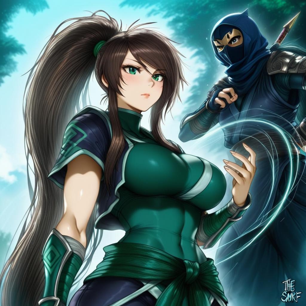 Anime Style Warrior Woman and Ninja Character Digital Art Illustration