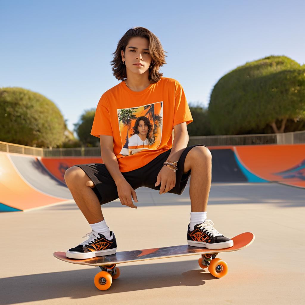 Young Man Skateboarding in Vibrant Skate Park