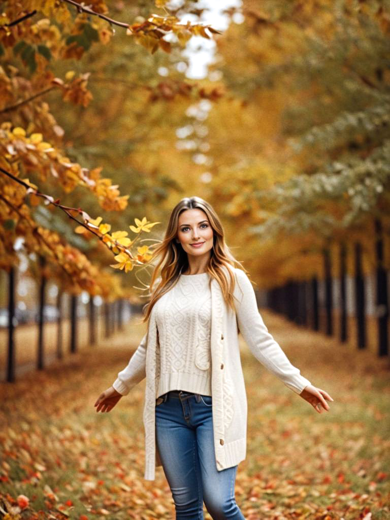 Joyful Woman in Autumn Setting