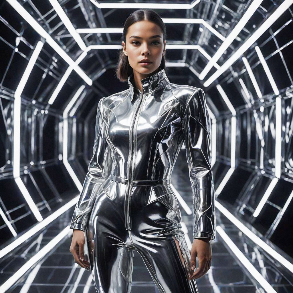 Confident Woman in Futuristic Corridor Confident Woman in Futuristic Corridor