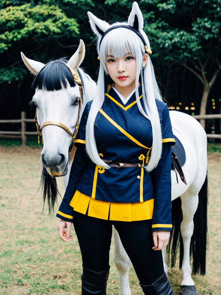 Calstone Light Blue Yellow Cosplay Woman with White Horse Umamusume Style