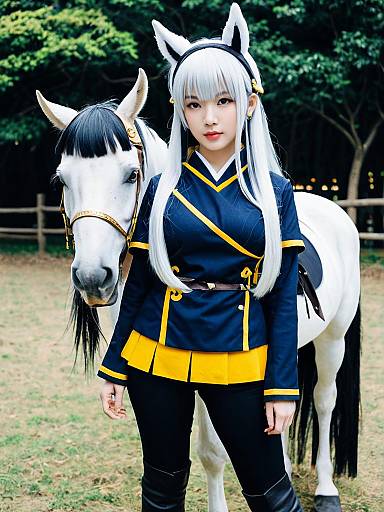Calstone Light Blue Yellow Cosplay Woman with White Horse Umamusume Style