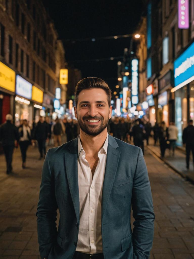 Man Enjoying Vibrant City Nightlife