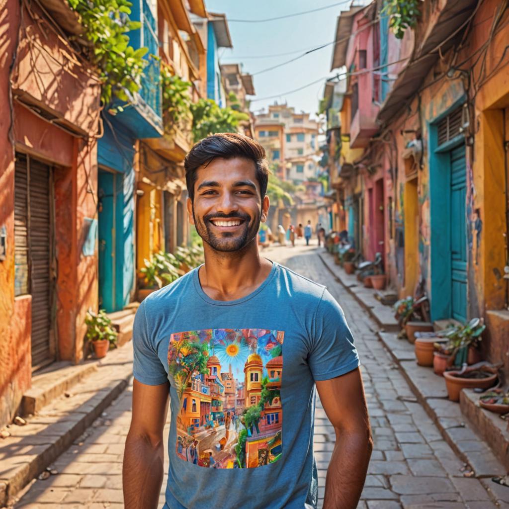 Indian Man Smiling in Traditional Street Selfie