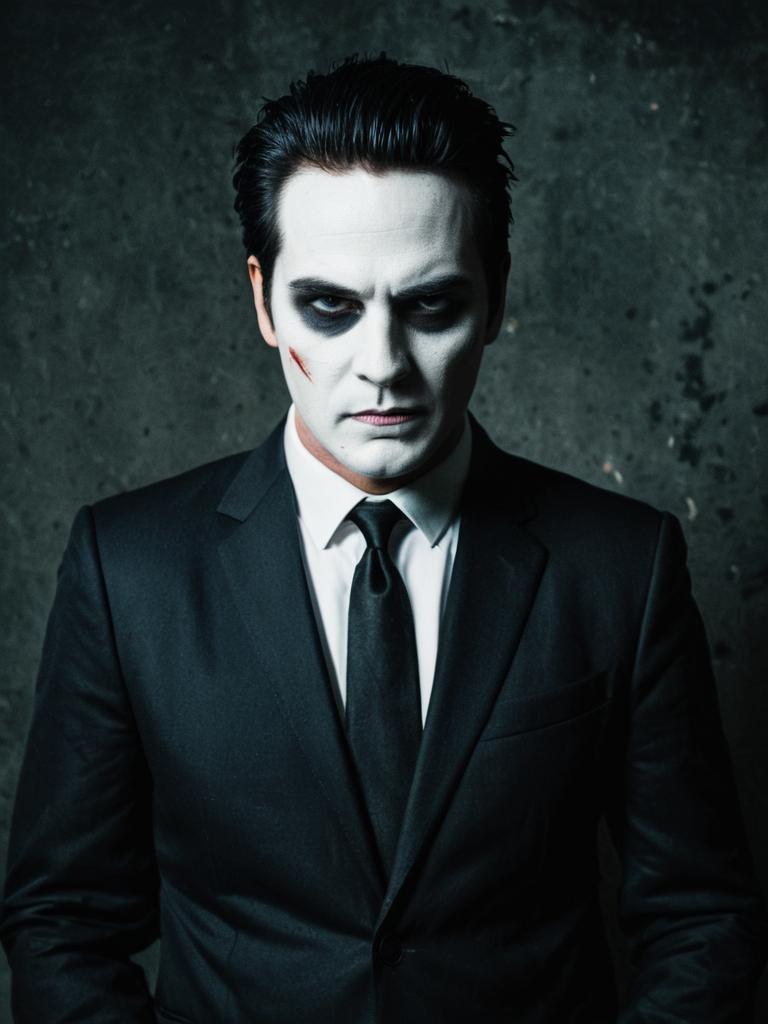 Man in Black Suit with Halloween Makeup
