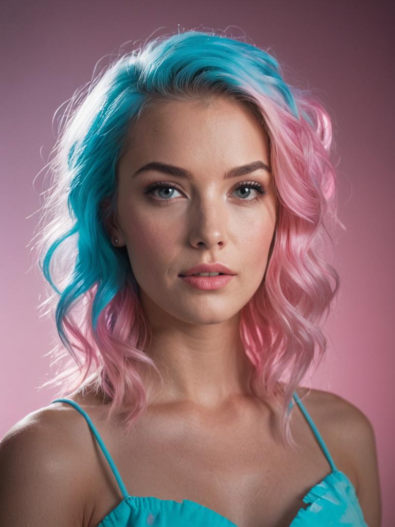 Stunning Young Woman with Colorful Blue and Pink Hair