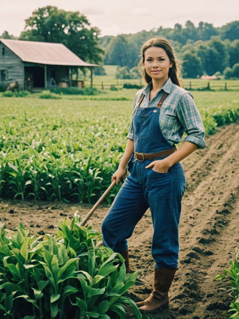 Confident Woman in Lush Farm Field