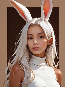 Young Woman with Platinum Blonde Hair in Minimalist Style