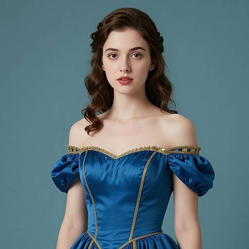 Elegant Woman in Royal Blue Vintage Satin Dress