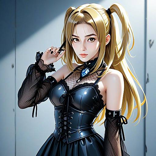 Gothic Anime Style Woman in Black Corset Digital Illustration