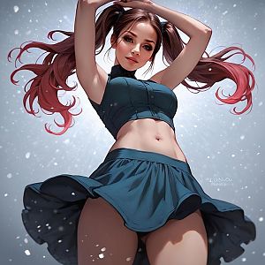 Stylized Digital Artwork of a Young Woman in Winter