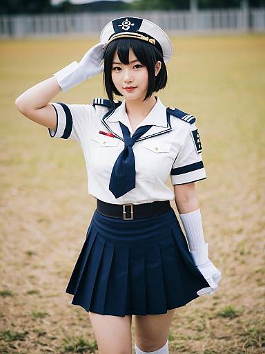 Haguro Kai Ni KanColle Inspired Naval Cosplay Woman Saluting Outdoors