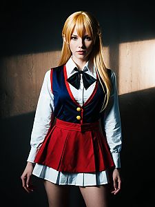 Realistic Cosplay Woman Wearing Karin Costume in Dramatic Light