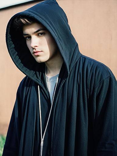 Young Man in Black Villain Hooded Robe Streetwear