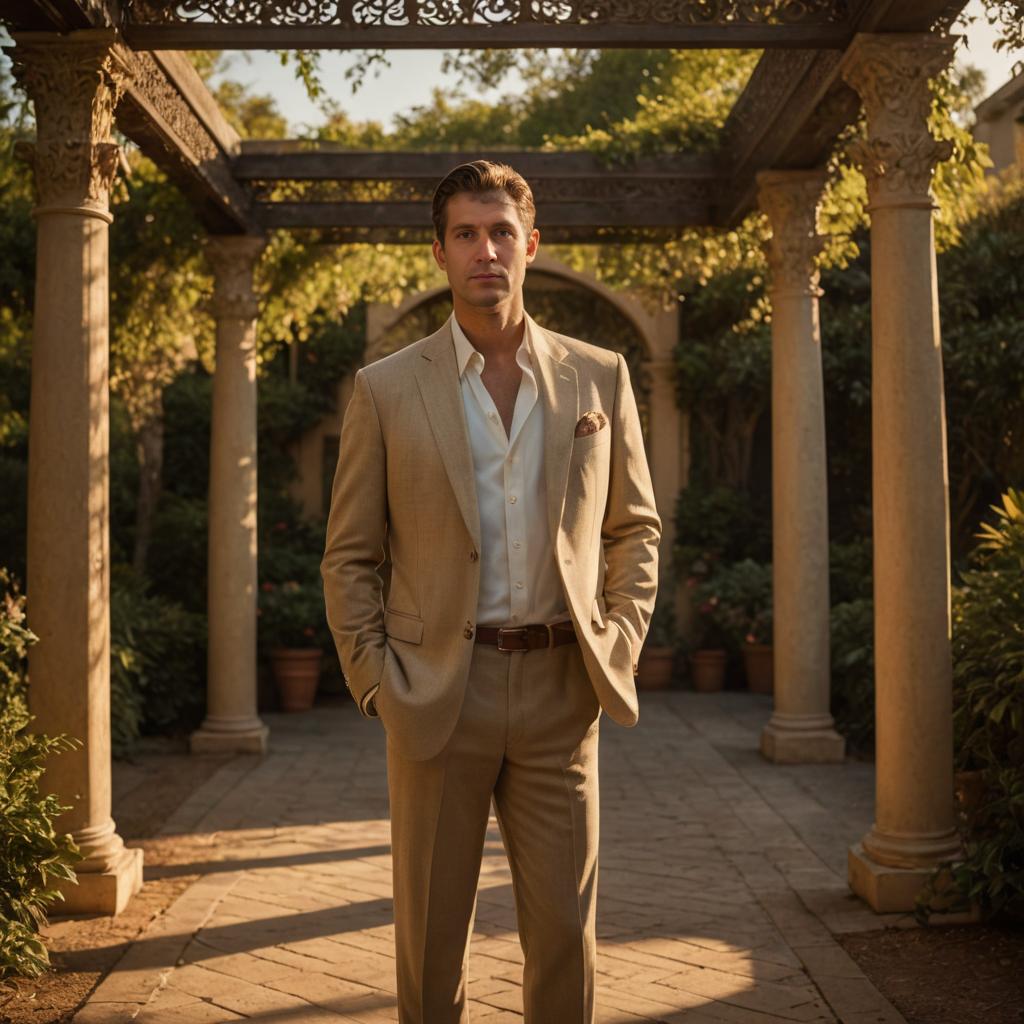 Sophisticated Man in Elegant Pergola