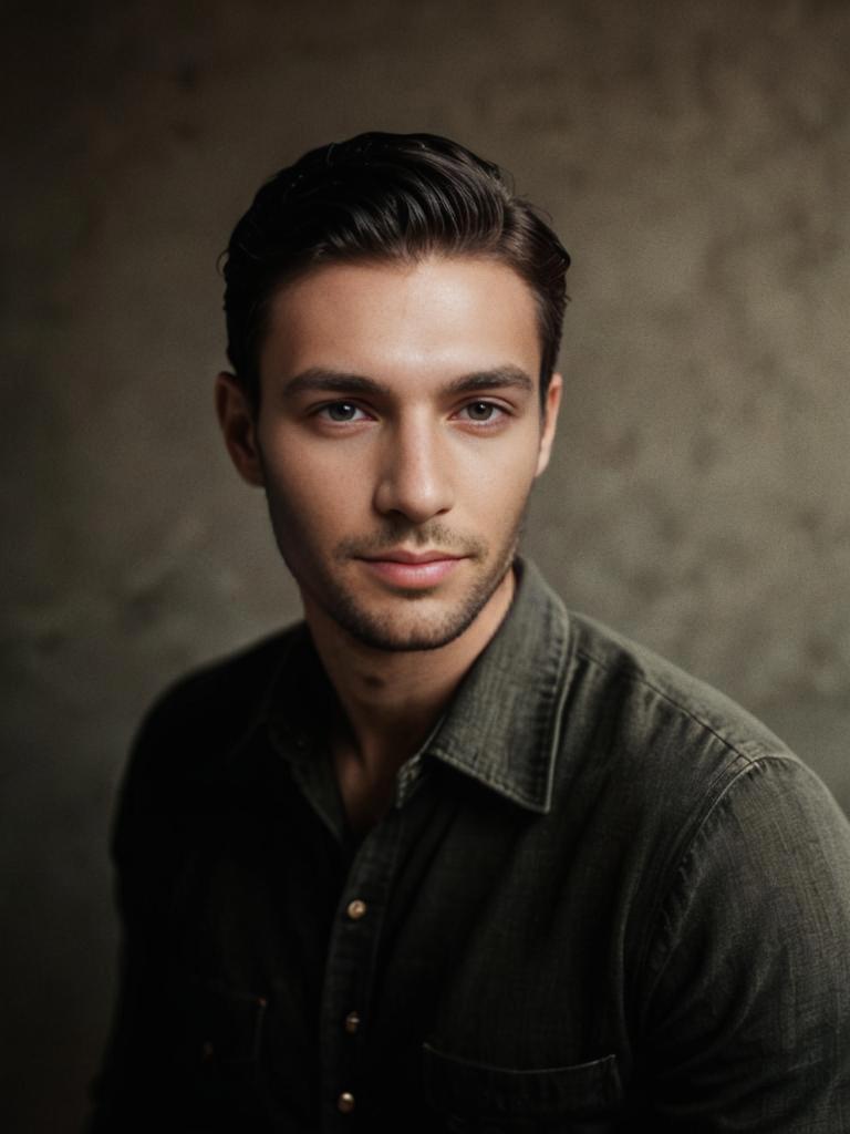 Confident Young Man in Dark Shirt