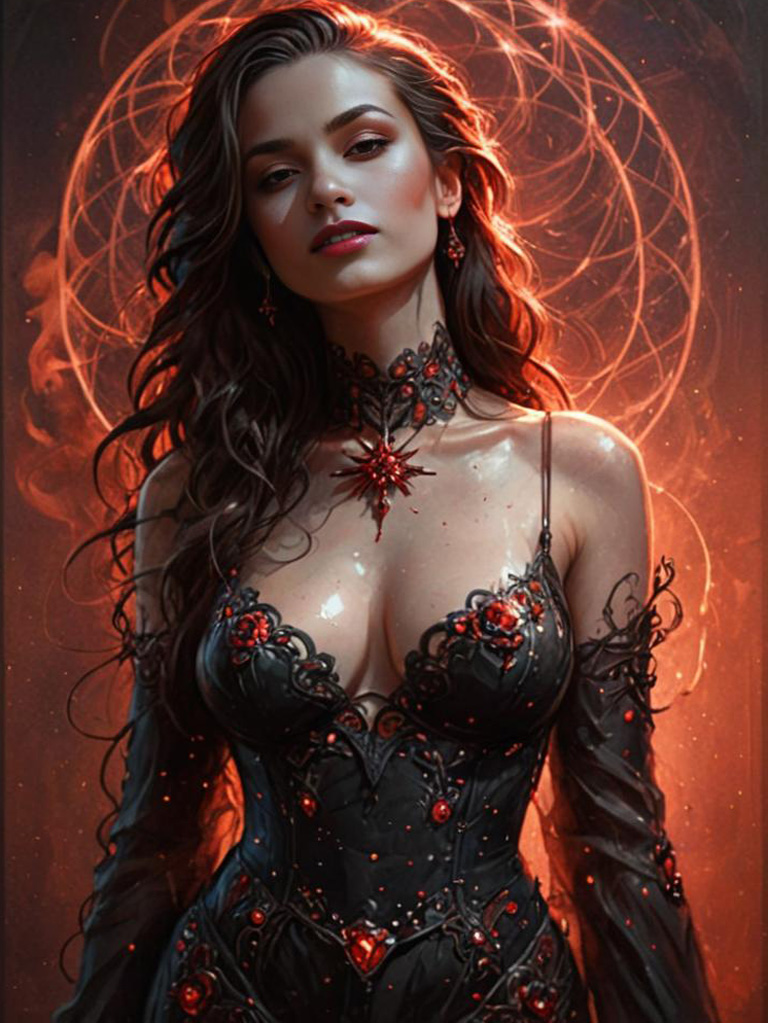 Fantasy Woman in Ornate Dress with Glowing Elements