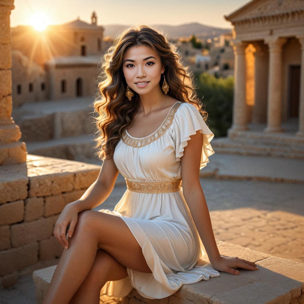 Elegant Woman in White Dress at Sunset