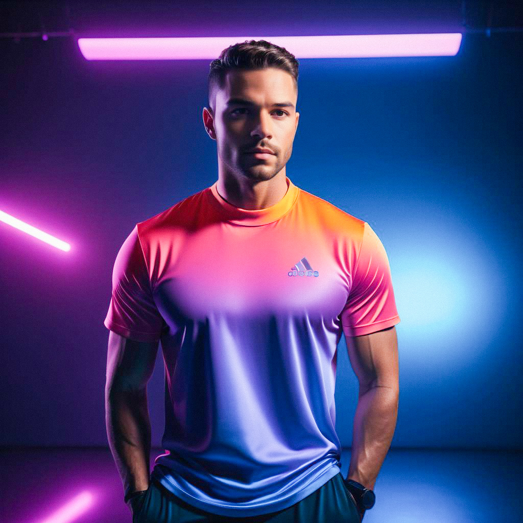 Young Man in Stylish Adidas Gradient T-Shirt