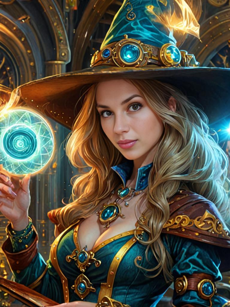 Mystical Sorceress with Orb in Enchanting Setting