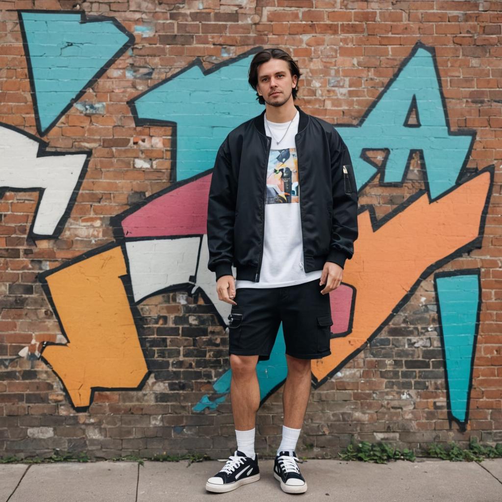 Man in Casual Fashion Against Graffiti Wall