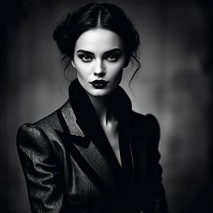 Black and White Portrait of Confident Woman in Blazer